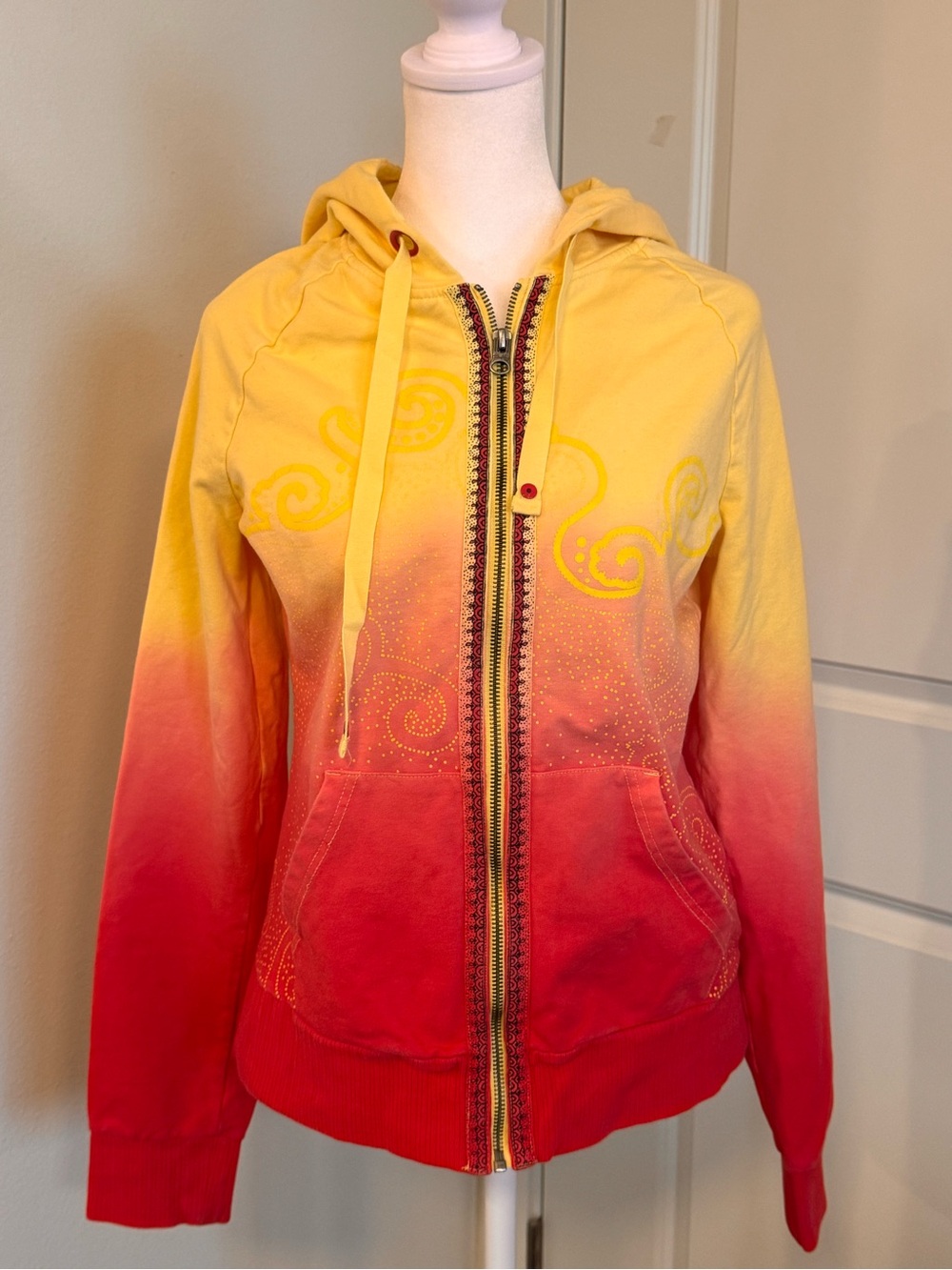 Oakley Vintage Ombre Sunset Zip Up Hoodie Yellow Pink Magenta